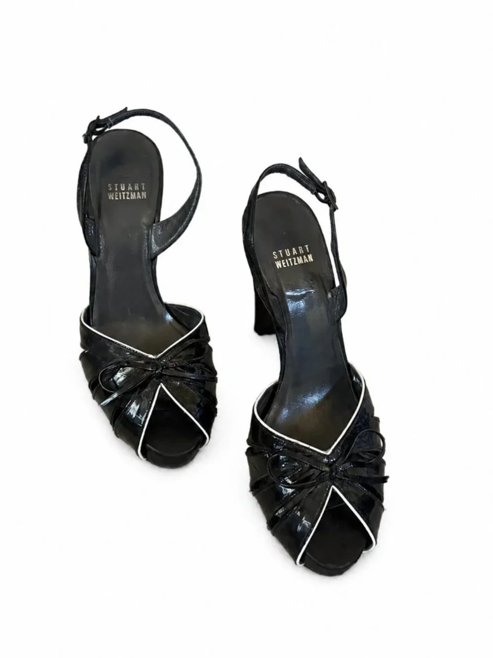 Stuart Weitzman Black Patent Bow Slingback Heels Size 7